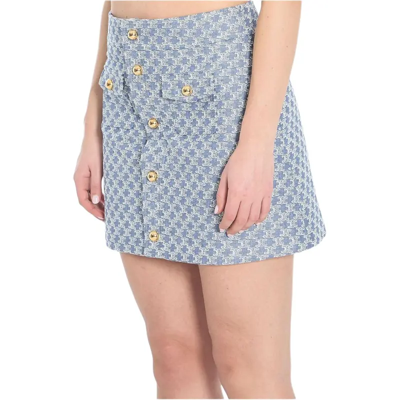 CELINE Mini Skirt In Monogram Chambray Cotton-4