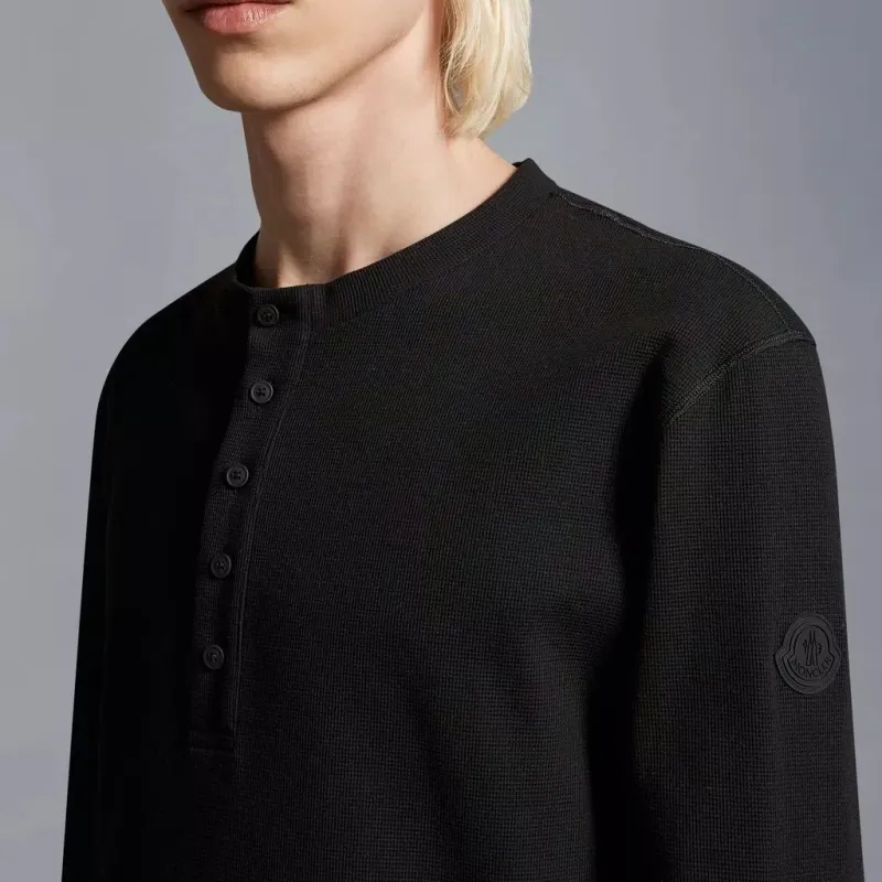 Moncler Cotton Button Long Sleeved T Shirt T Shirt Men's Black-4