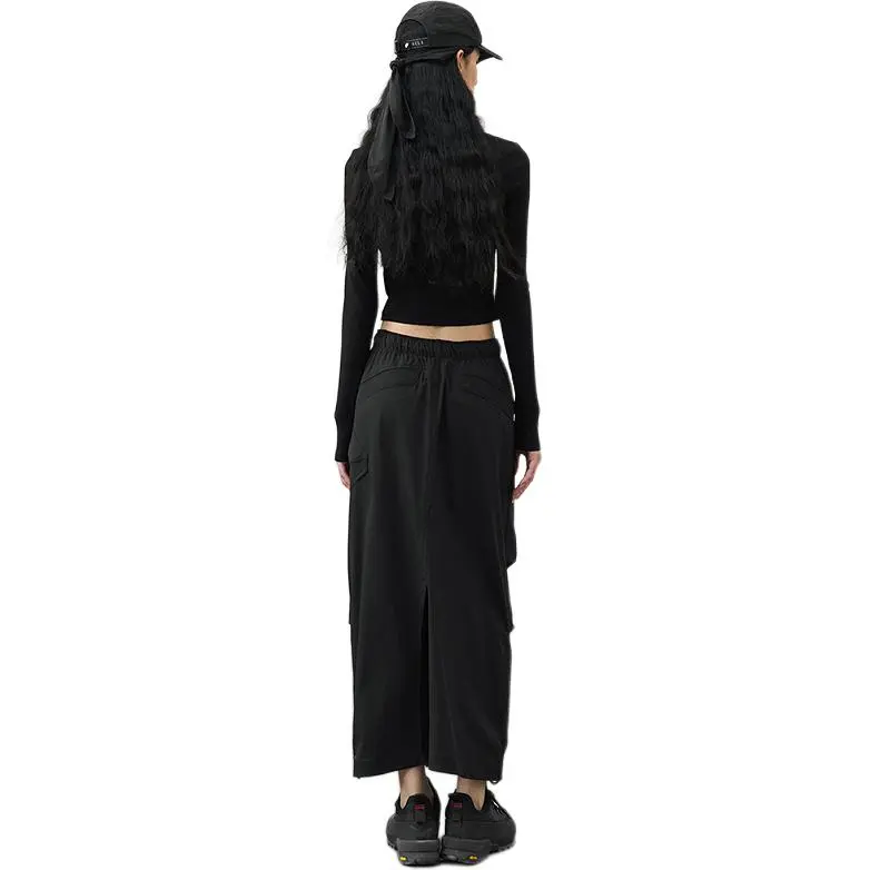 Half Circle Casual Long Skirt Women's Black-1