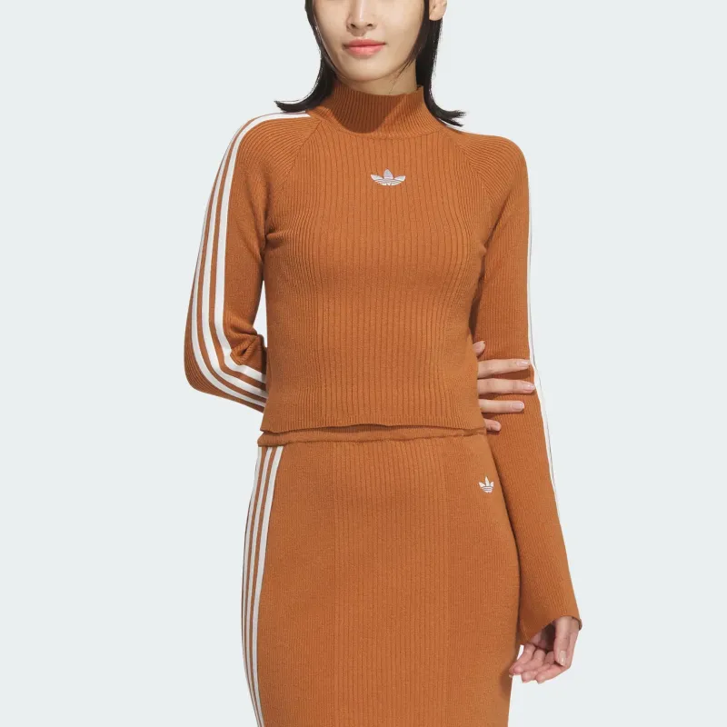 Adidas Originals Premium Knit Turtleneck Top Sweater Women's Wild Brown-2