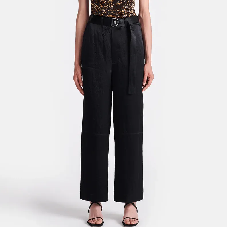 NANUSHKA Husna Belted Crinkled Satin Pants-2