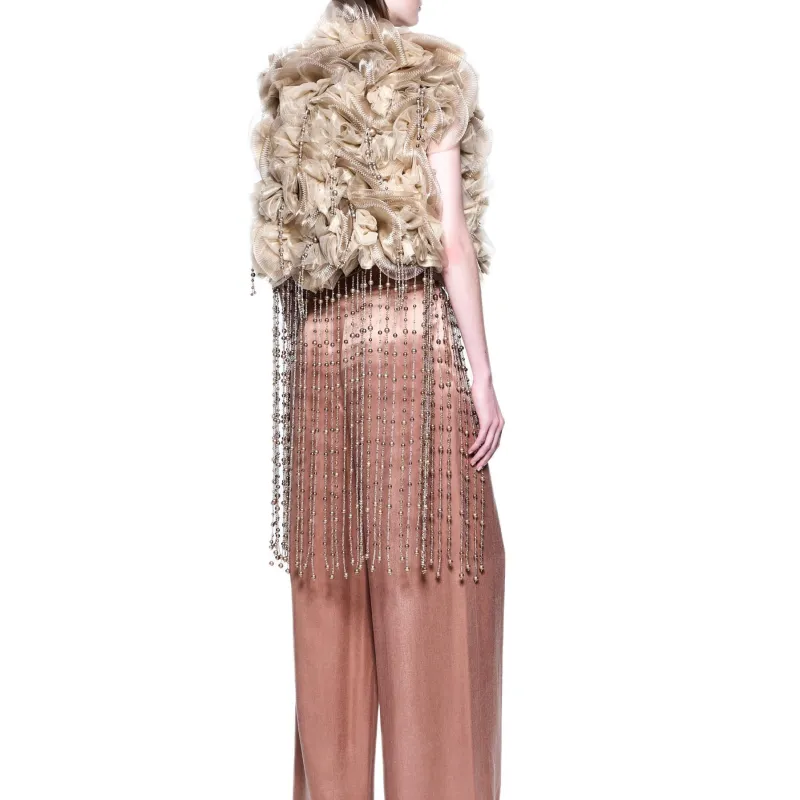 EMPORIO ARMANI Crinoline And Tulle Cape With Fringes-1