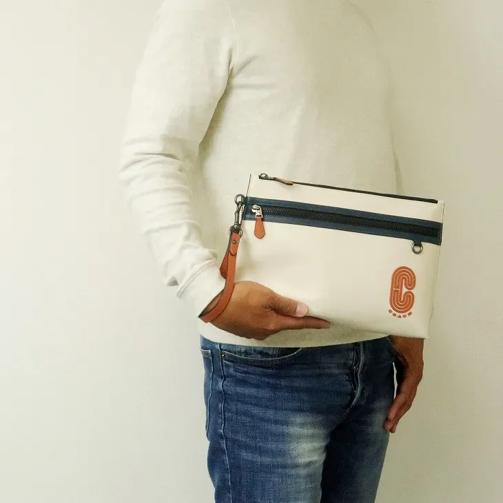 COACH Pouch Leather Clutch Tubas Men's Ecru-4