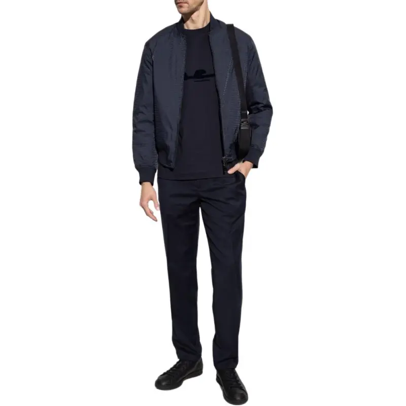 EMPORIO ARMANI Reversible Down Jacket With A Bomber Jacket Collar In Jacquard Nylon With All over Lettering-1
