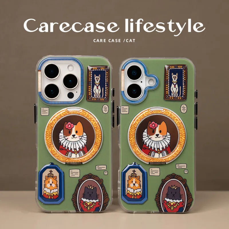 CARECASE TPU Material Original Design Kitten Masterpiece Stand Phone Case Compatibility With Apple 16/15/14 Pro Max-1