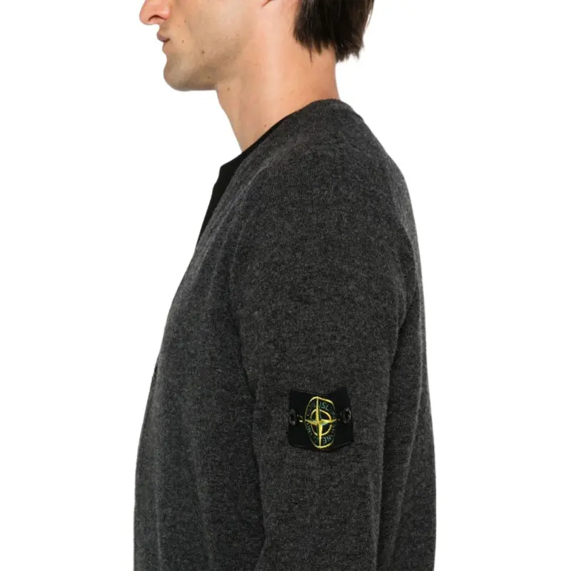 STONE ISLAND Compass Patch V Neck Knitted Cardigan-4