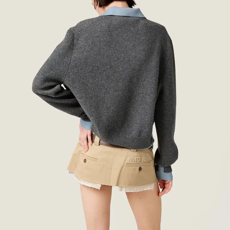 MIU MIU Cashmere Wool Polo Gray/Blue Cashmere-2