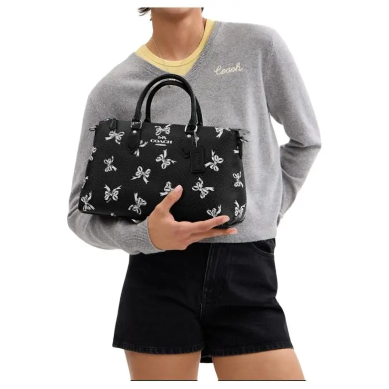 COACH Printed Coated Canvas One Shoulder Handbag Large Size Women's Black & Multicolor-3