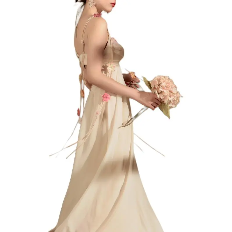 QIAOYUHUAZUN Slip Dresses Women's Beige Apricot-4