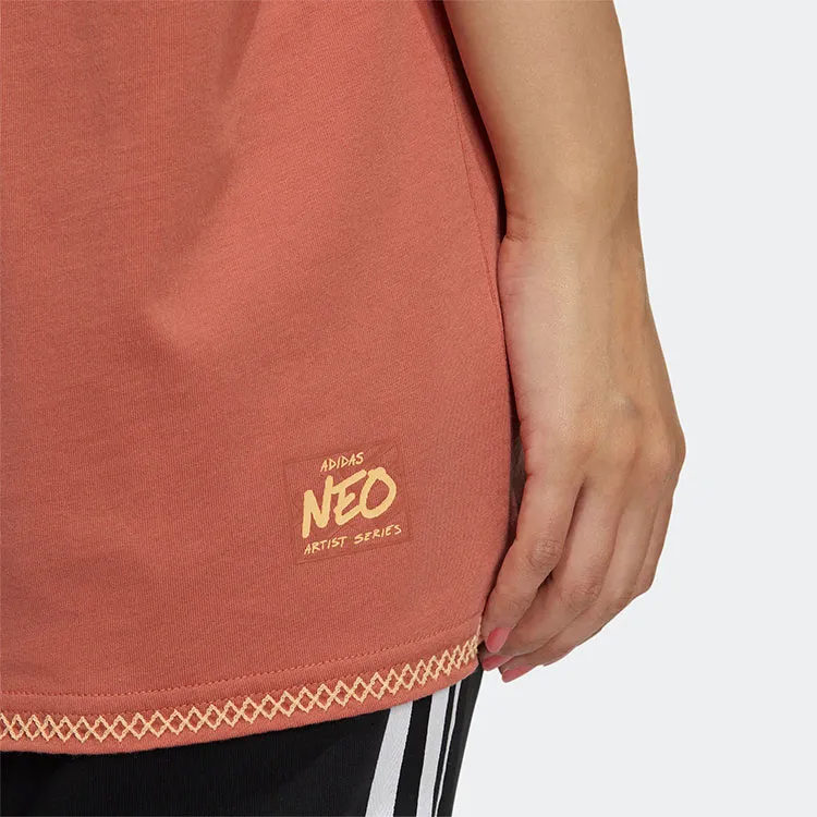 Adidas Neo Drop Shoulder Sleeve T Shirt Women's Brown Red-4