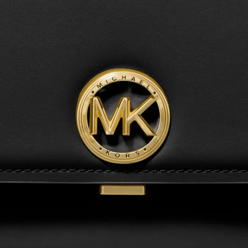 MICHAEL KORS Delancey Split Cow Leather Shoulder Bag, Crossbody Bag, Handbag Medium Size Women's Black-3