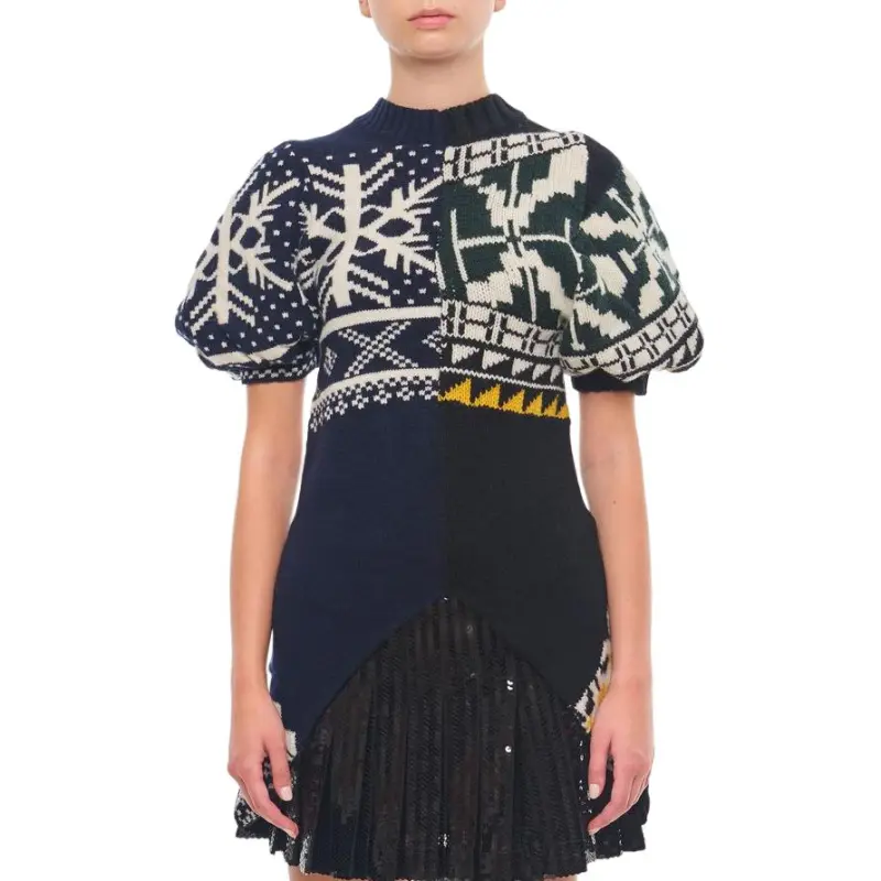 Sacai Pattern Jacquard Asymmetric Knitted Jumper-3