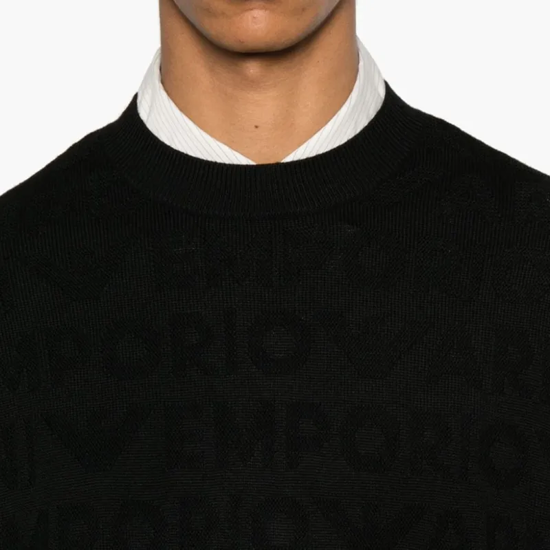 EMPORIO ARMANI Links stitch Motif Virgin Wool Jumper With Logo Lettering Intarsia-4