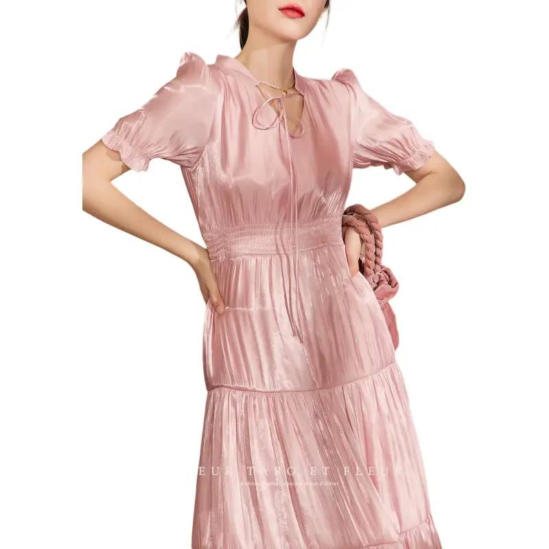 QIAOYUHUAZUN Short Sleeved Dresses Women's Pink-2