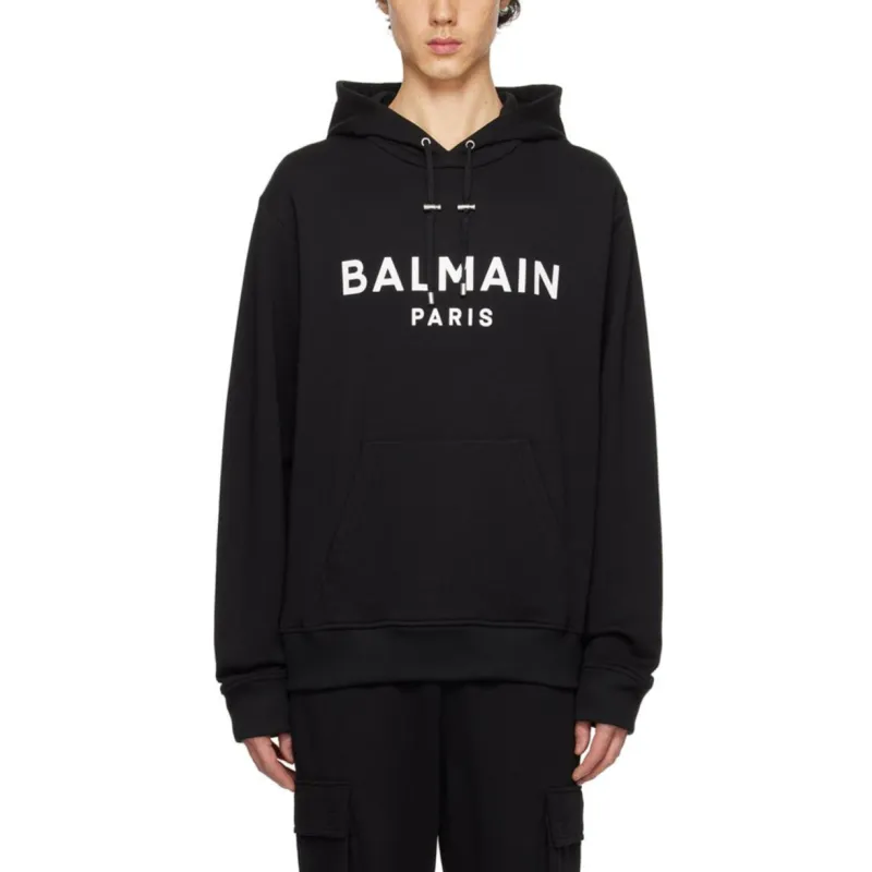 BALMAIN Logo Printed Drawstring Hoodie-2