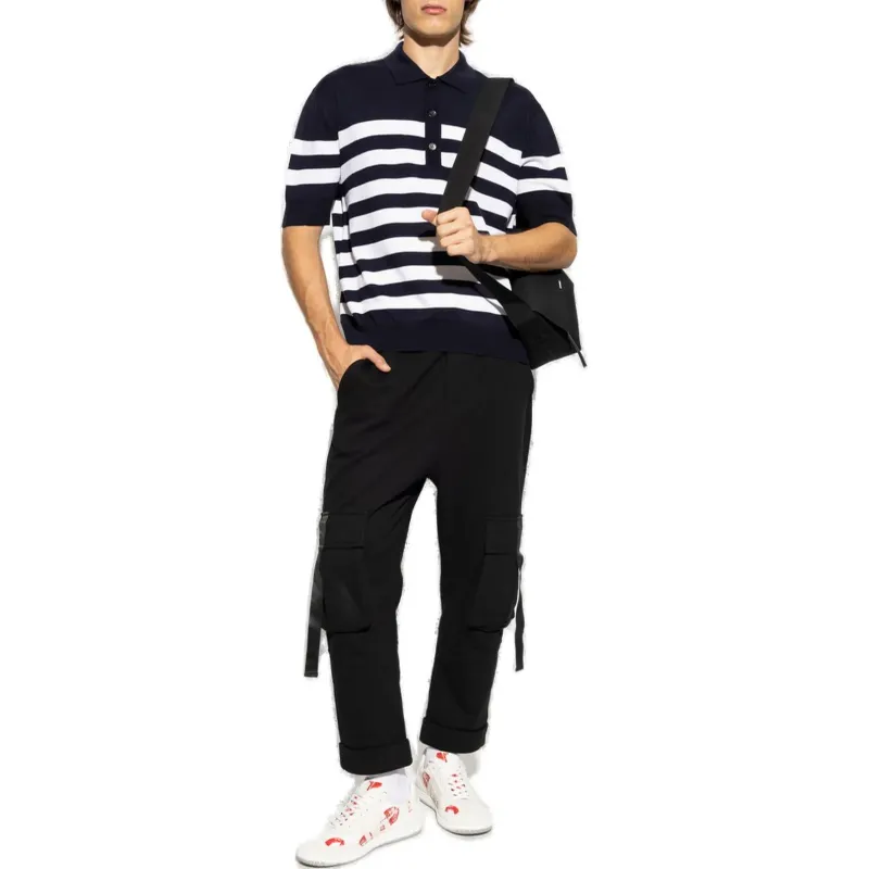 BALMAIN Logo Patch Striped Polo Shirt-1