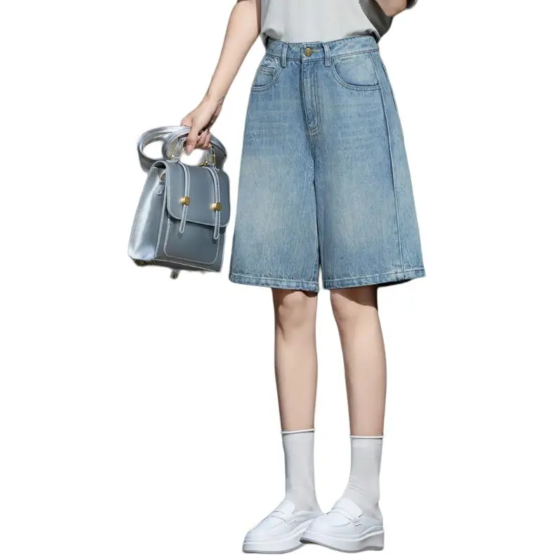 You Cow Me Pants Denim Shorts Women's Jade Sea Blue-4