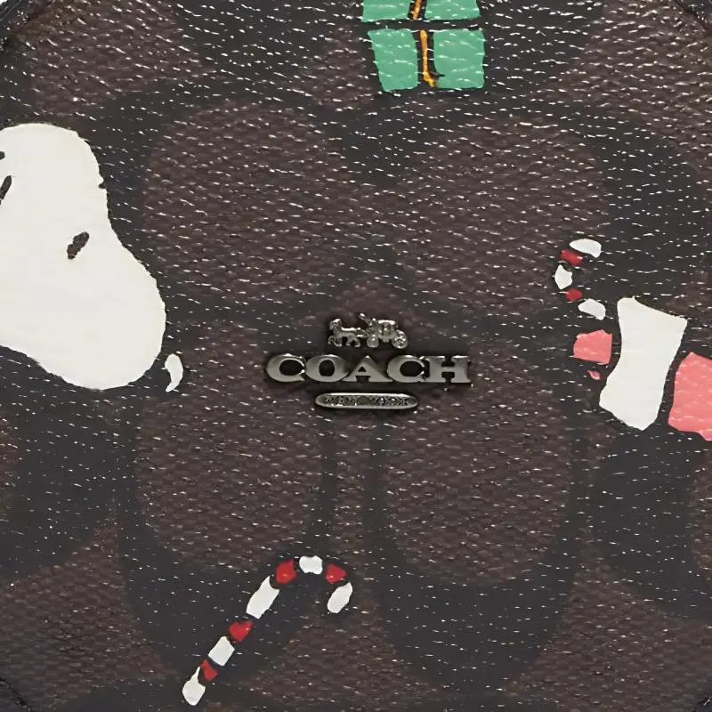 COACH Peanuts Snoopy Collaboration Canvas With Leather Coin Purse Women's Brown & Black-3