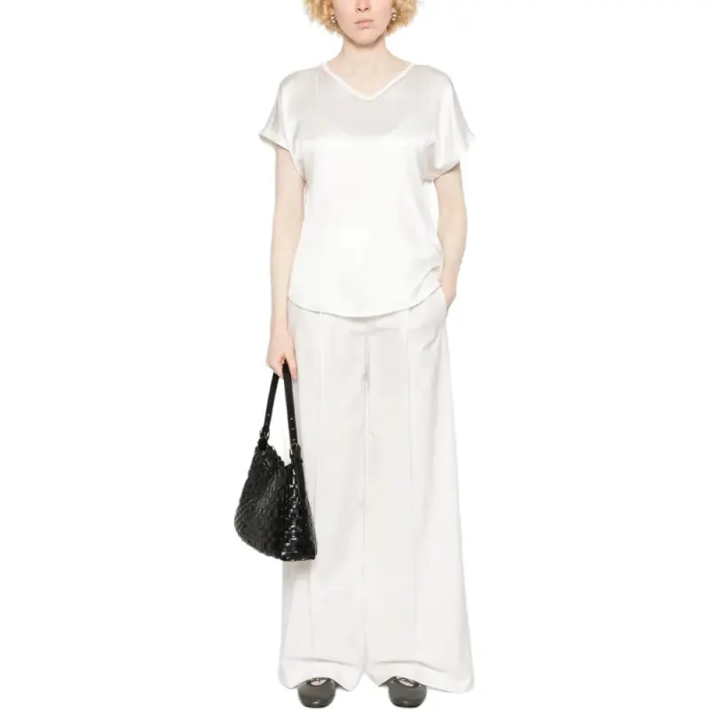 Brunello Cucinelli V Neck Satin T Shirt-1