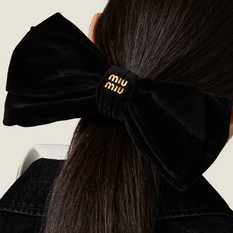 MIU MIU Cotton Velvet Metal Hair Clips Unisex Black-2