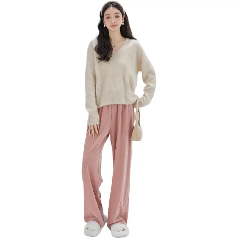 DEAR DEER PUFF Casual Pants Women's Pink-1