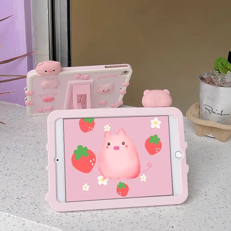 Wei Xin Pink Cartoon Heart Pig Compatibility With IPad Pro/Mini 6/iPad Air 4/5/6/7 Tablet Protective Cases-1