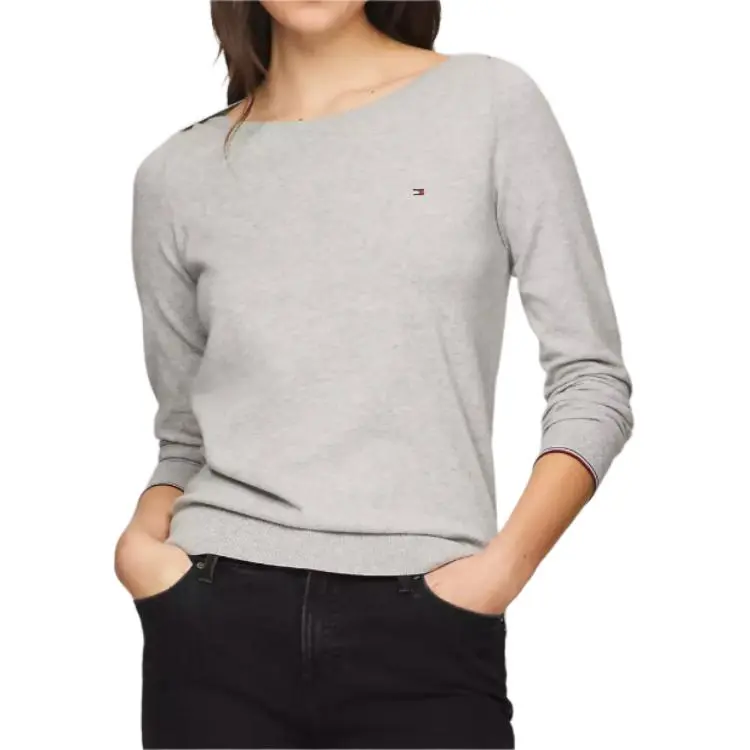 Tommy Hilfiger Solid Boatneck Sweater Sweaters Light Grey Heather Sweater Women's Gray-3