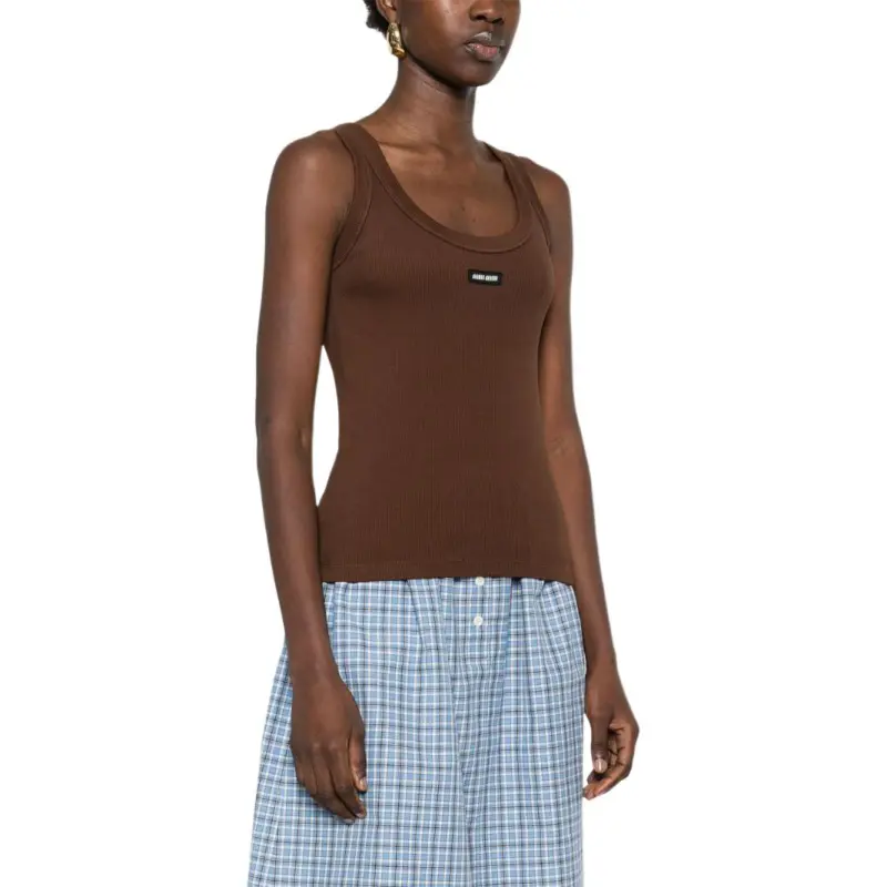 MIU MIU Logo Patch Ribbed Knit Tank Top-3