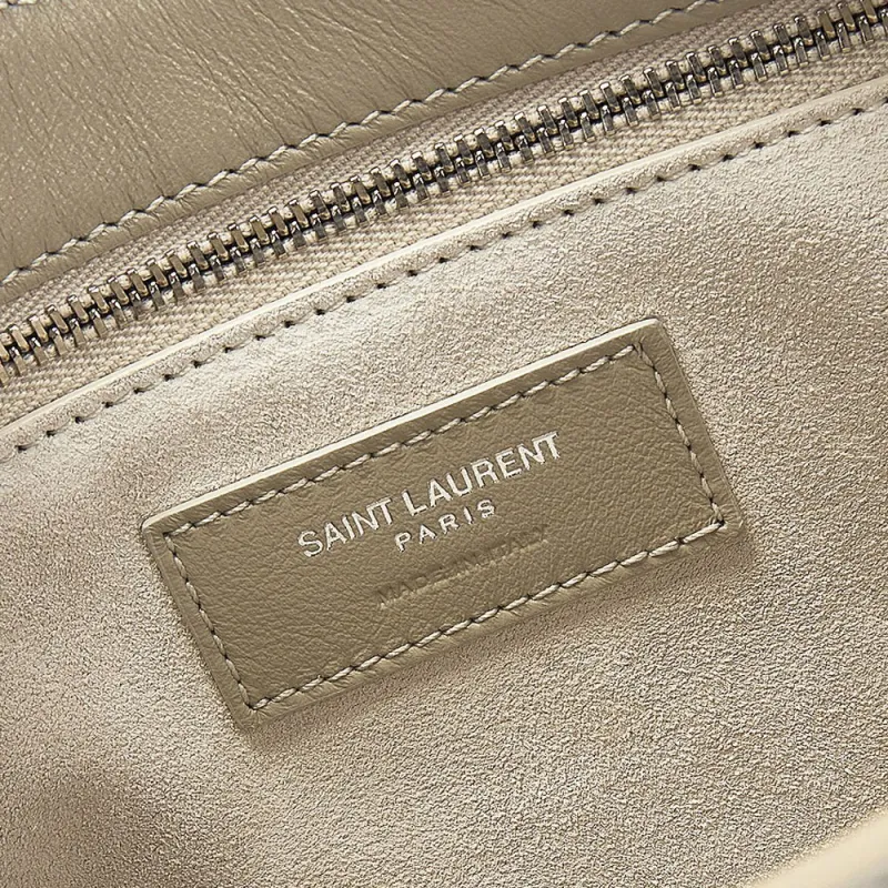 SAINT LAURENT Patent Leather Hobo Shoulder Bag Women's Bright Gray-5