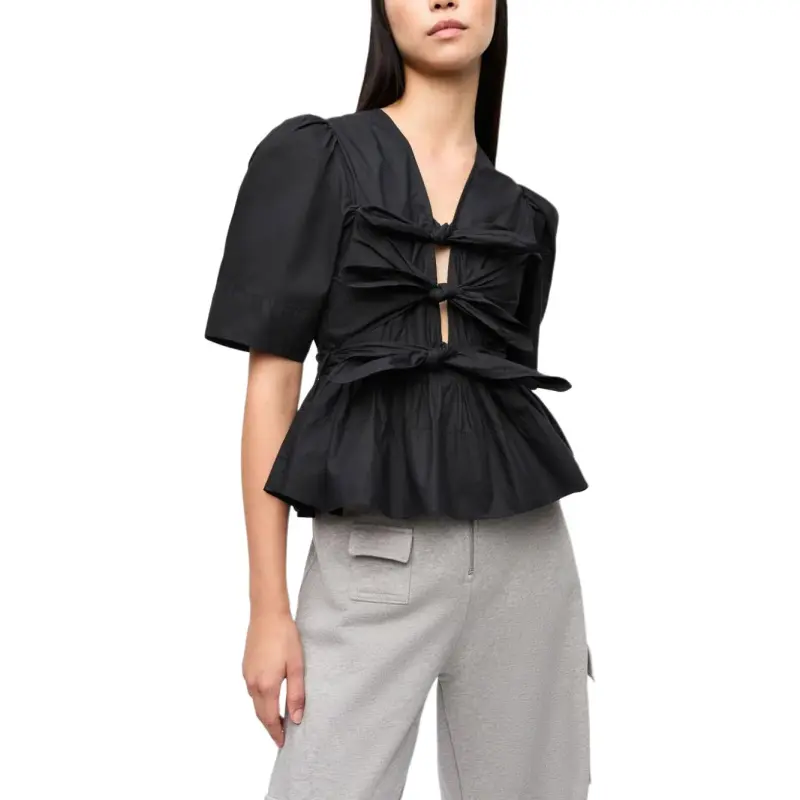 GANNI Bow Detailed Puff Sleeved Blouse-2
