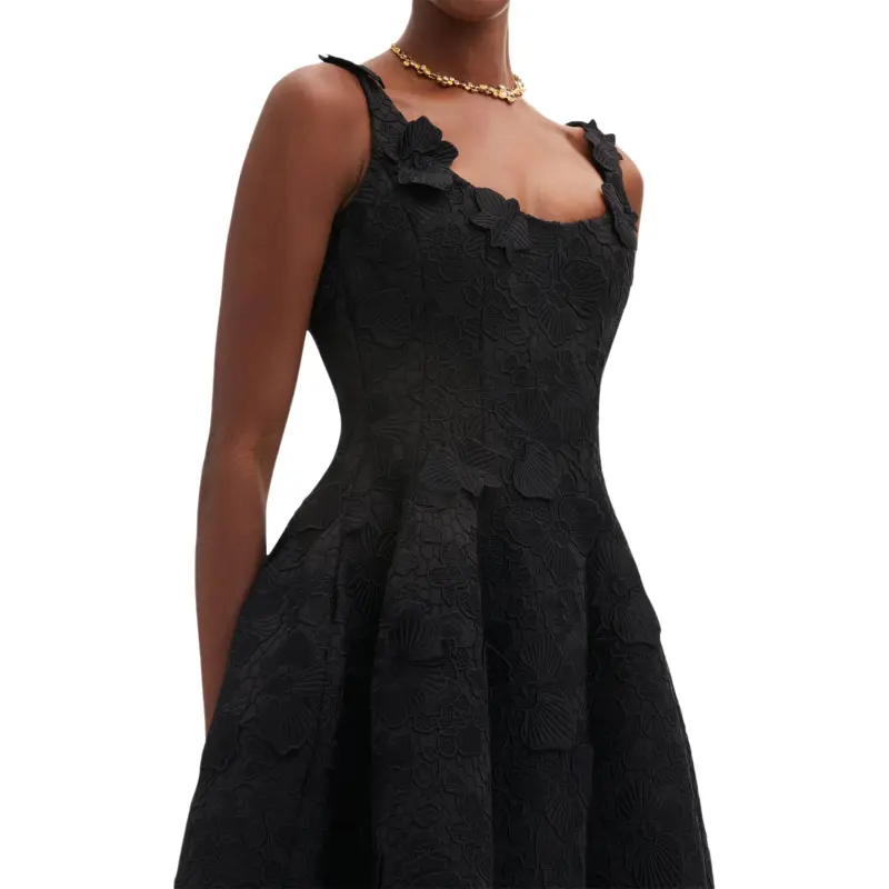 Oscar De La Renta Orchid Embroidered Guipure Midi Dress-4