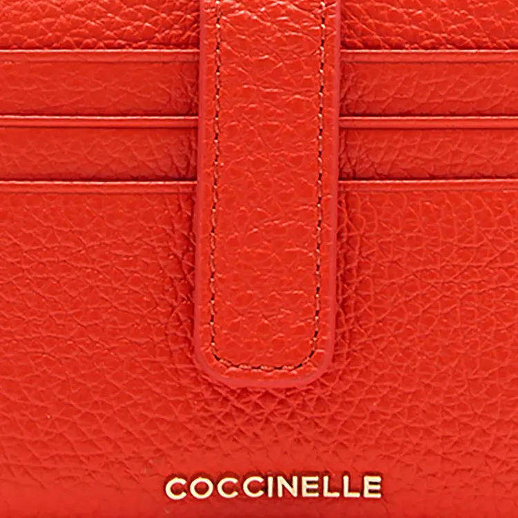COCCINELLE Grain Leather Wallet Trumpets Women's Orange-3
