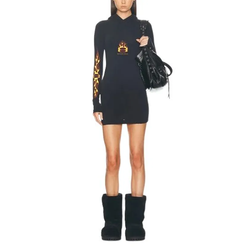 Balenciaga Logo Printed Hoodie Dress-2