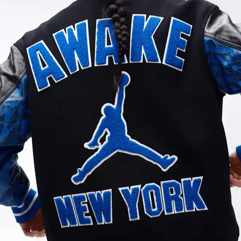 Jordan x Awake NY FW24 Baseball Jacket Unisex Black Blue-4