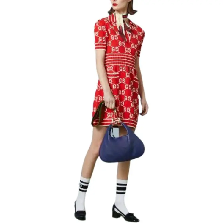 GUCCI Gg Cotton Jacquard Polo Dress 'Red/Ivory'-1