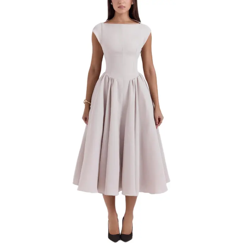 HOUSE OF CB Debutante Short Sleeved Dress Women's Dove/White Gray-4