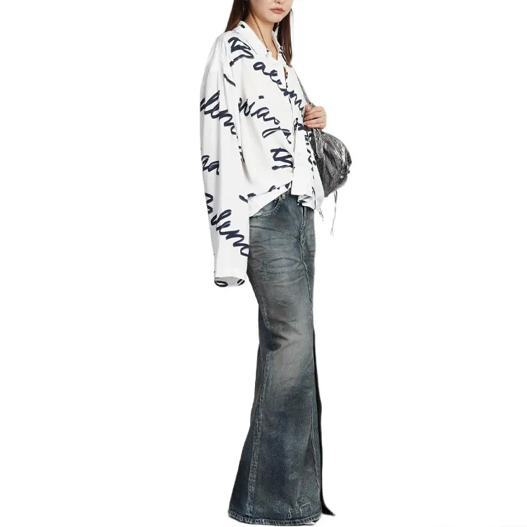 Balenciaga Handwritten Minimal Long Sleeve Shirt 'White/Navy'-4