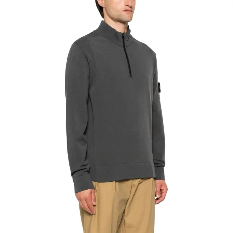 STONE ISLAND Logo Patch Half Zipped Jumper-1