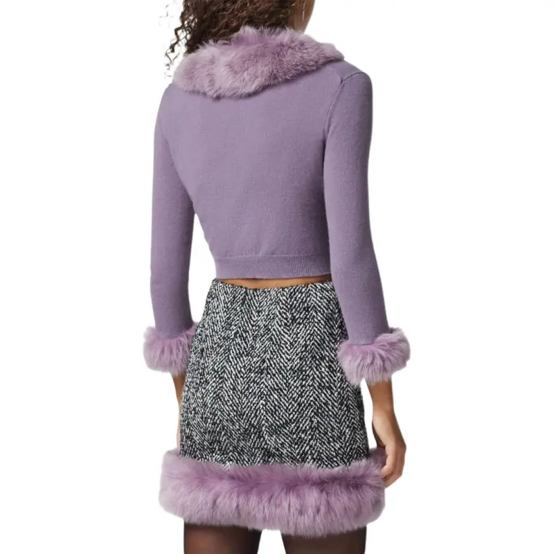 VERSACE Shearling trim Cropped Cardigan-3