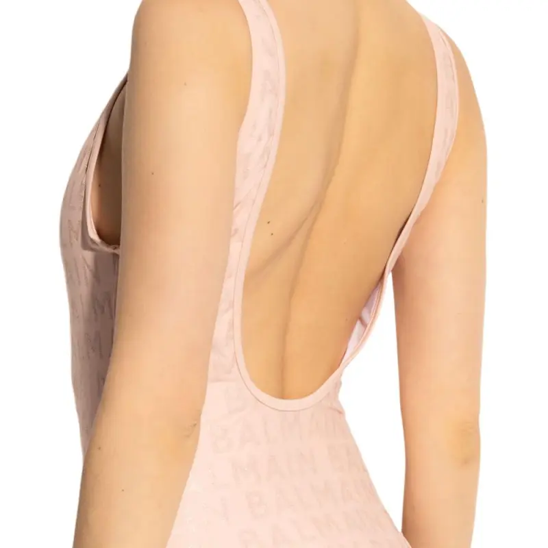 BALMAIN Logo print One shoulder Swimsuit-2