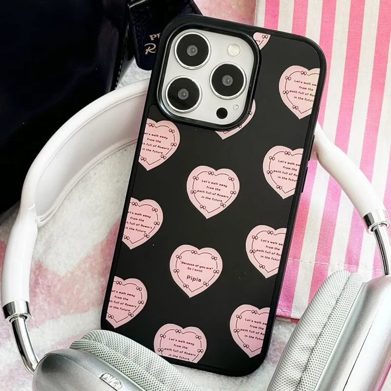CHAODIANXIA Matte Material Black Edge Heart Phone Case Compatibility Apple/IPhone 15/14/13/Pro/Max-1