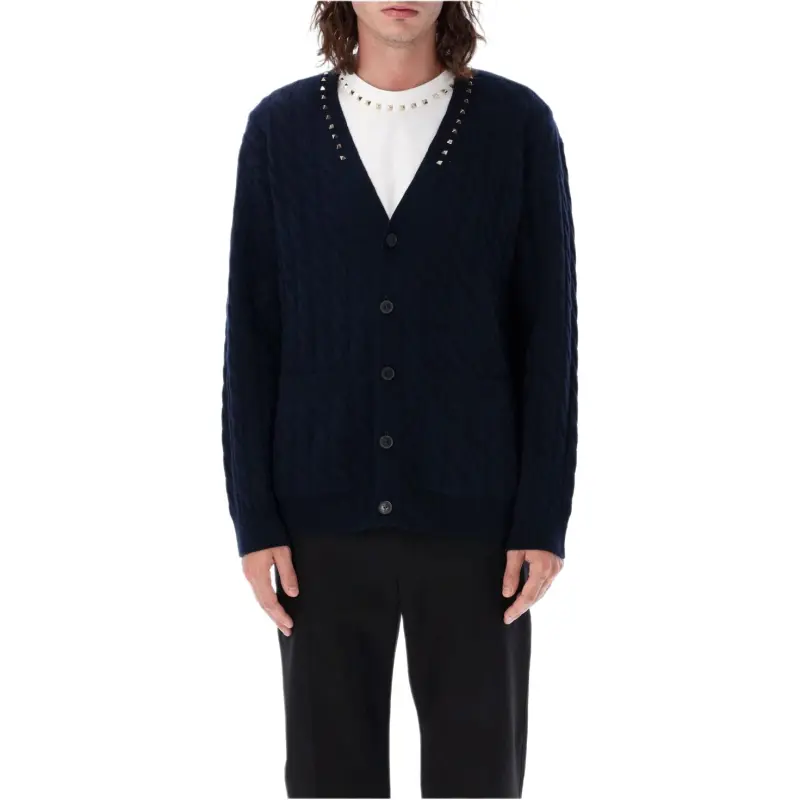 Valentino Stud Detailed V Neck Cardigan-2