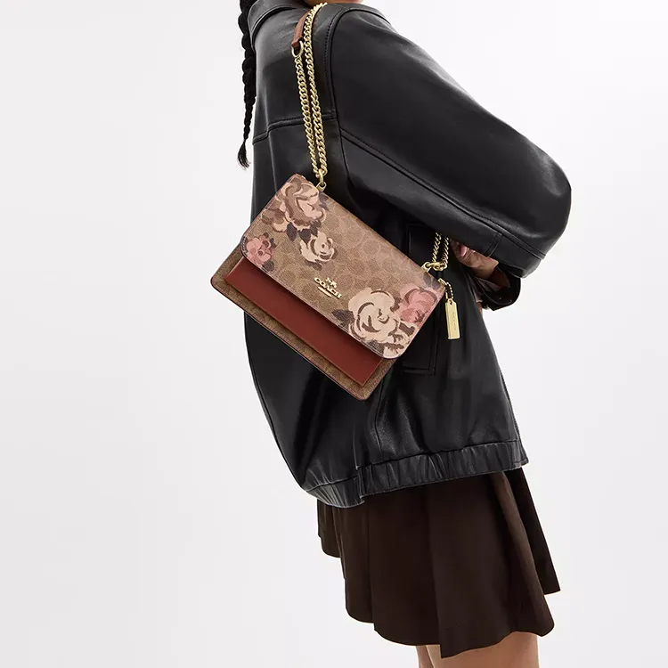 COACH Klare Coated Canvas With Leather Shoulder Bag, Crossbody Bag Trumpets Women's Gold & Tan & Multicolor-4