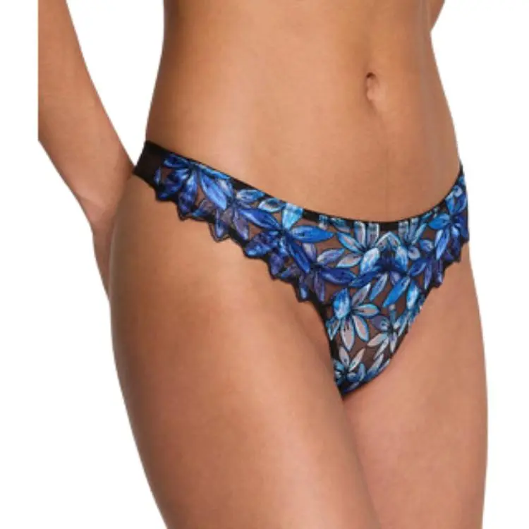 VICTORIA'S SECRET Underpants Women's 1 Pack Black Blue Floral Embroidery-1