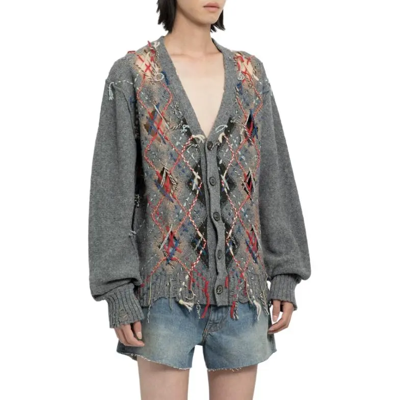 Maison Margiela Cut out Intarsia knit Cardigan-3