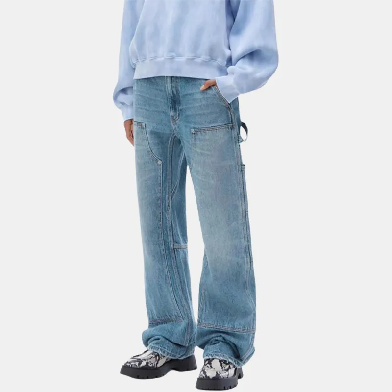 T By Alexander Wang Essential Terry Crew W/ Puff Paint Logo Sweatshirt Washed Pale Blue-3