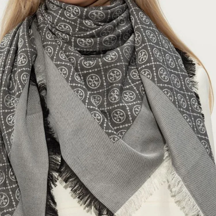 TORY BURCH Monogram Fringed Scarf-3