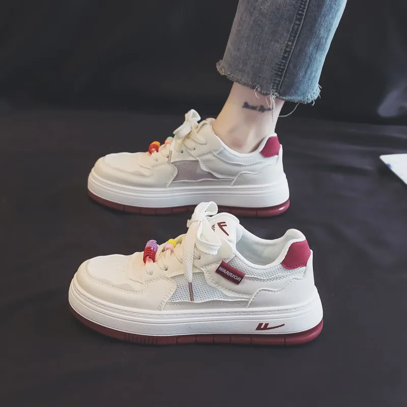 Warrior Warrior Wear Resistant Slip Resistant Low Top Skateboard Shoes Women's White Burgundy-4