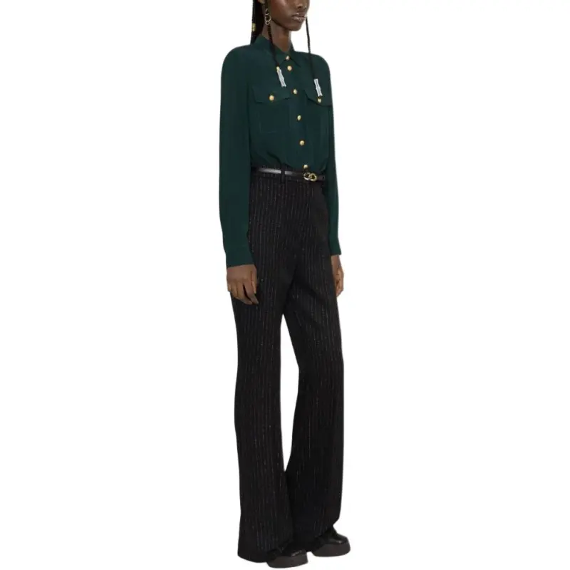 BALMAIN High Waist Lurex Striped Trousers-4