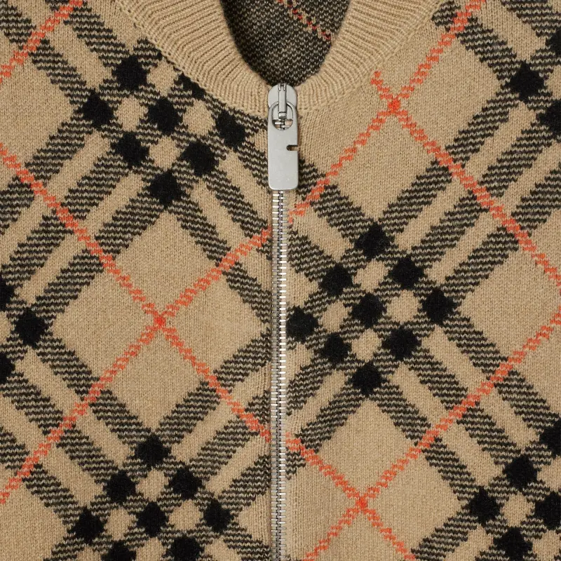 Burberry Checked Knitted Zip Up Bomber Jacket-4